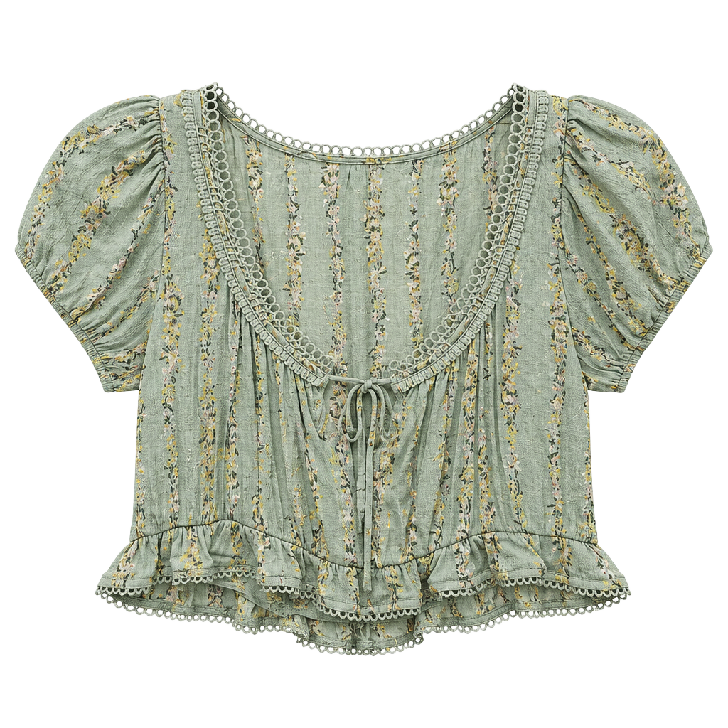 Free People Floral Crop Top Green 1
