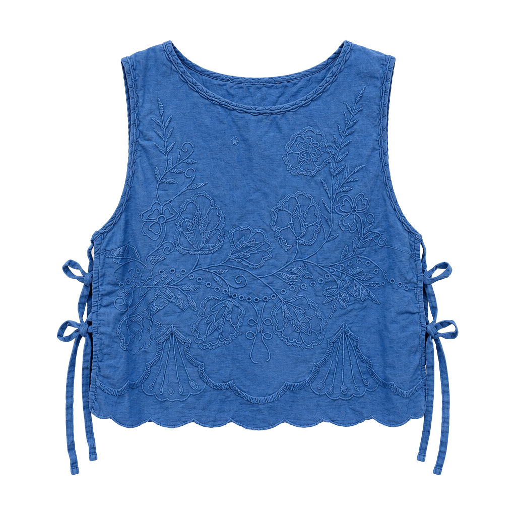 Free People Embroidered Tank Top Blue 1