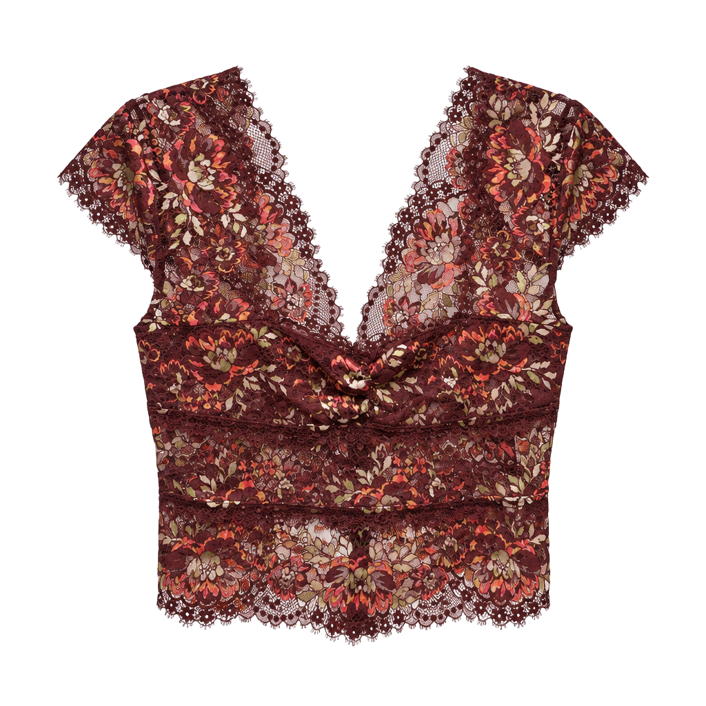 Free People Lace Crop Top Burgundy Floral 1