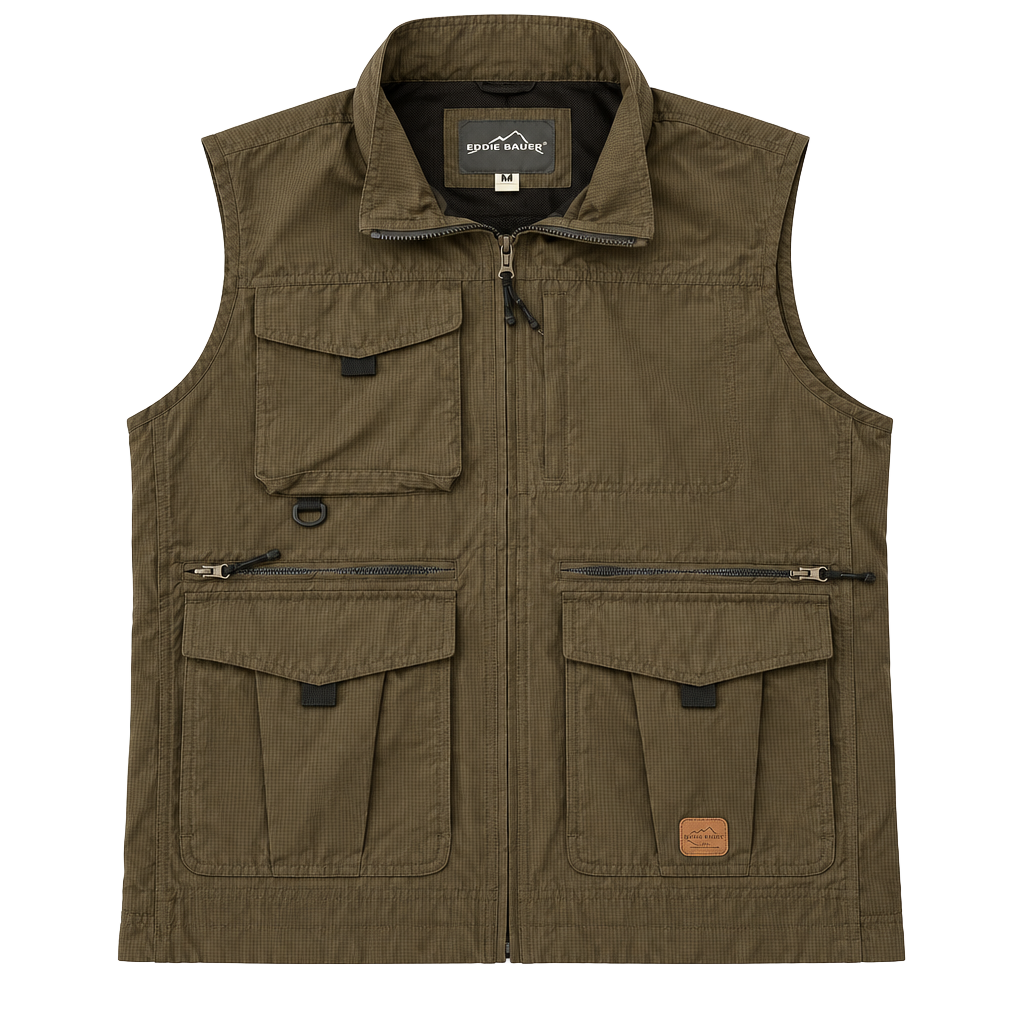 Eddie Bauer Men’s Utility Vest Size L Brown Ripstop Cargo Hiking Fishing 1