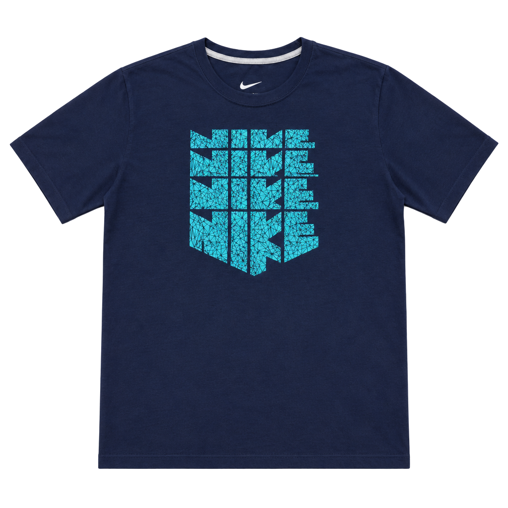 Nike Graphic T-Shirt Blue Teal Geometric Spellout Logo 1