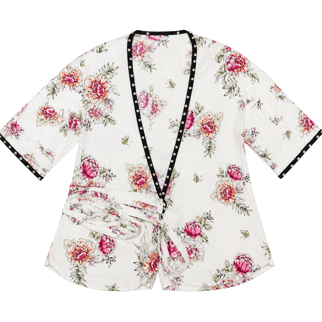 Relativity Floral Print Blouse With Pearl Trim Womens XL 1