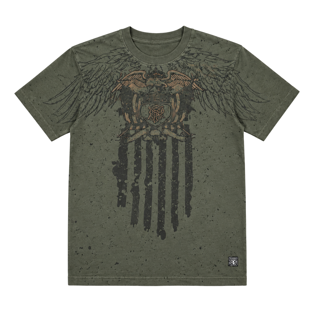 Southpole Graphic T-Shirt Size M Green Cotton American Flag Wings Y2K 1