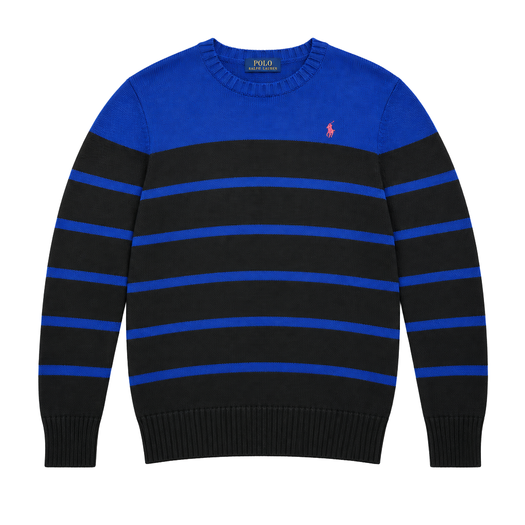 Polo Ralph Lauren Striped Cotton Sweater Size M Blue Black 1