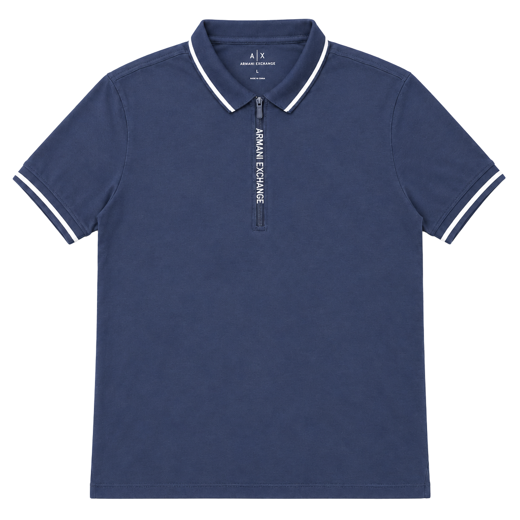 Armani Exchange Zip Polo Shirt Size L Blue 1