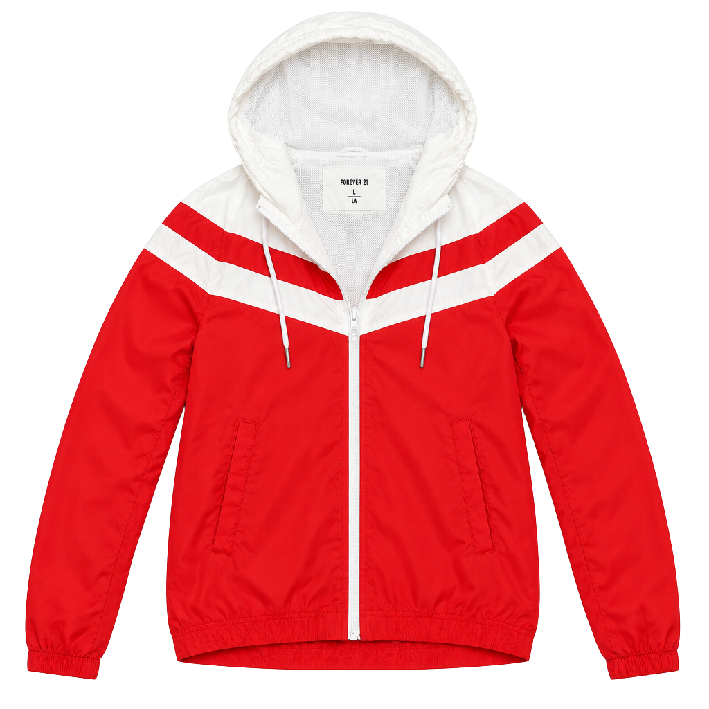 Forever 21 Windbreaker Jacket Size M Red White Hooded 1