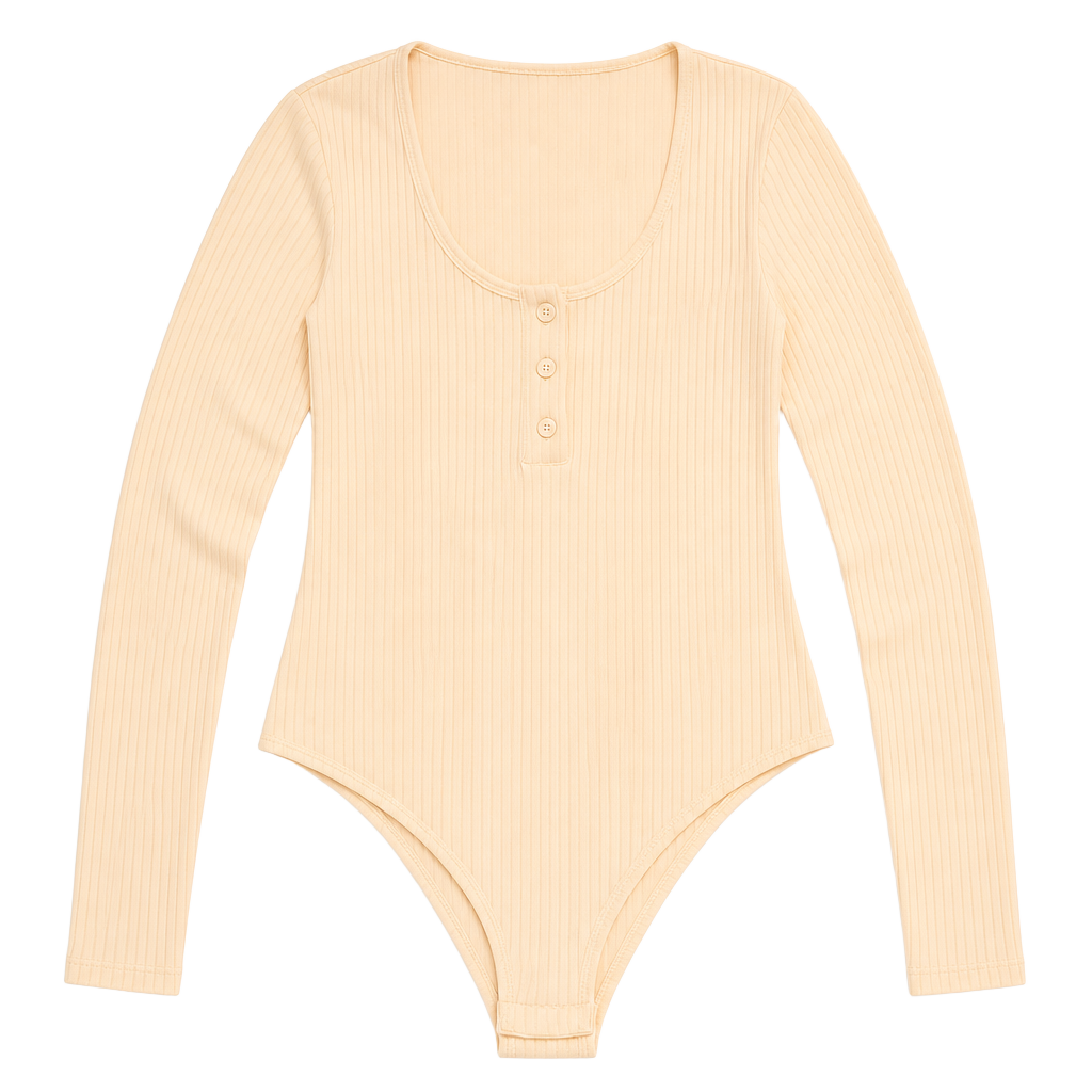 BCBGeneration Long-Sleeve Ribbed Knit Scoop Neck Button-Front Bodysuit 1