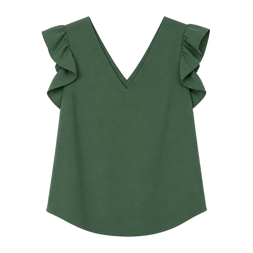 SHEIN Olive Green V-Neck Ruffle Sleeve Blouse Size L 1