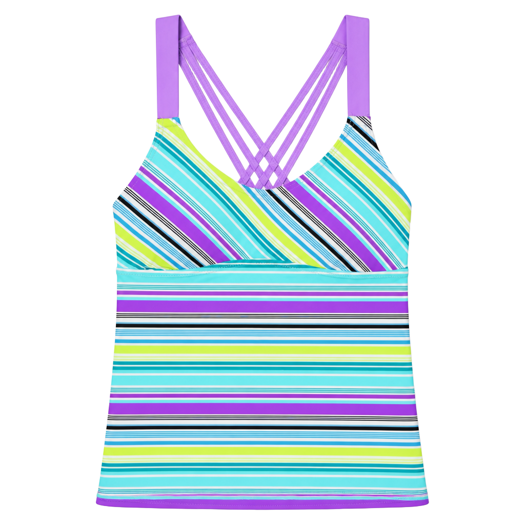 ZeroXposur Striped Criss-Cross Strappy Back Tankini Swim Top 1