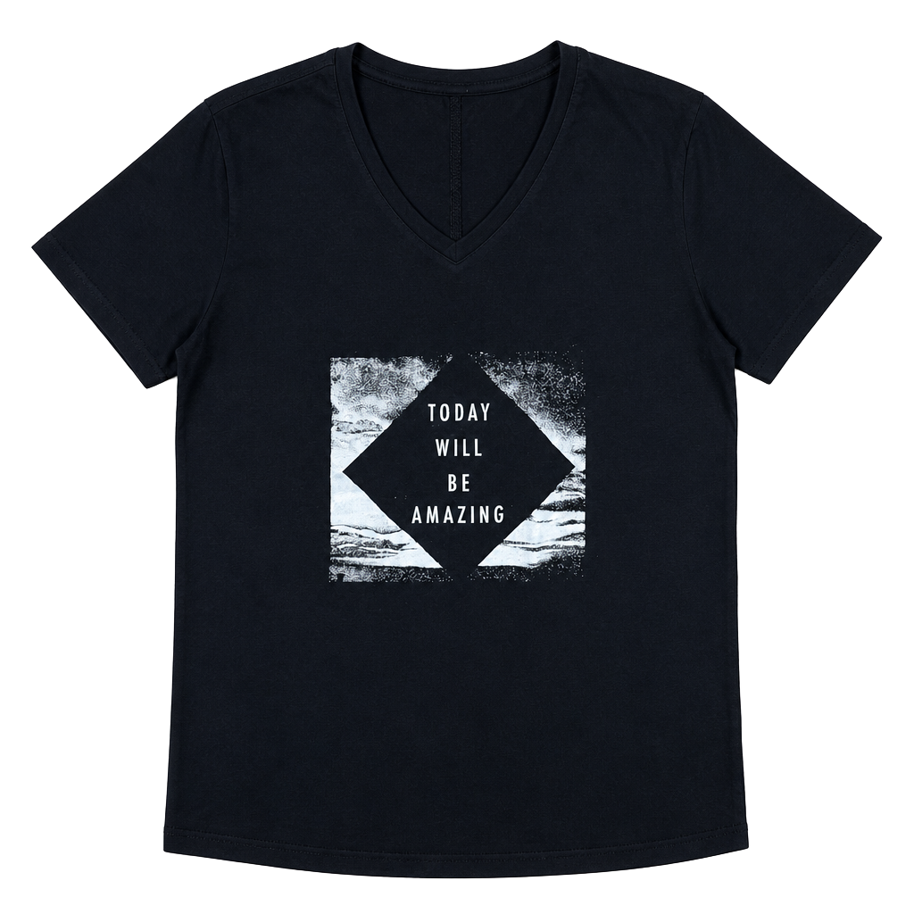 Tek Gear Drytek Black V-Neck Graphic Tee "Today Will Be Amazing" Size L 1