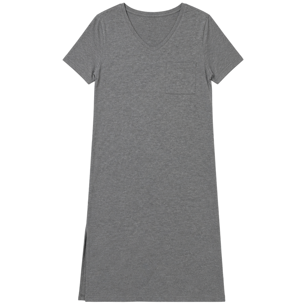Women's V-Neck T-Shirt Maxi Dress with Side Slit and Pocket 1