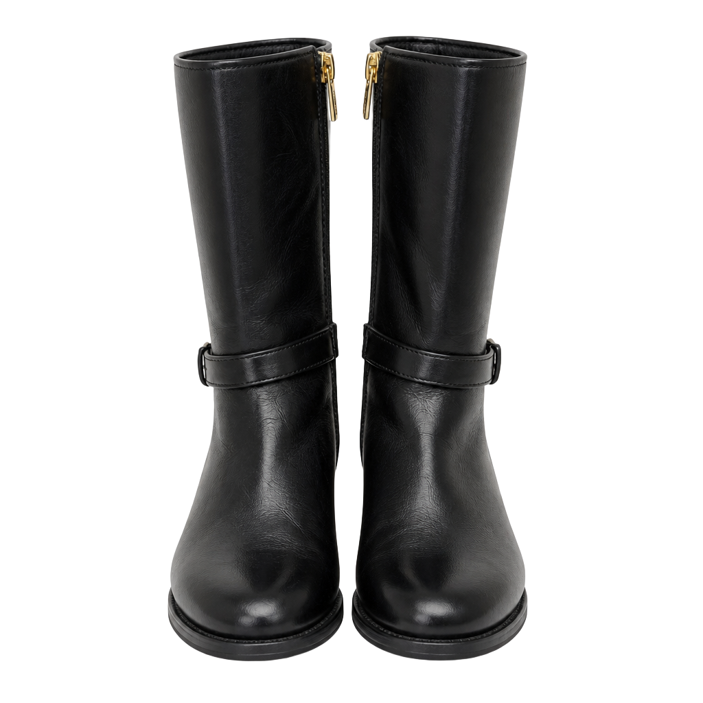 Michael Kors Girls Black Faux Leather Side Zip Riding Boots 1