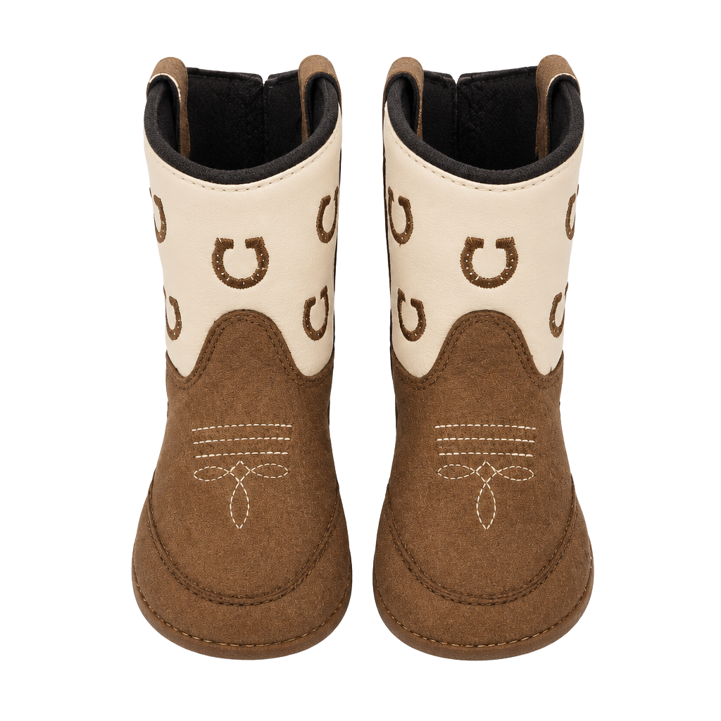 Boot Barn Infant Western Boots Size 2.0 Brown Cream Horseshoe 1