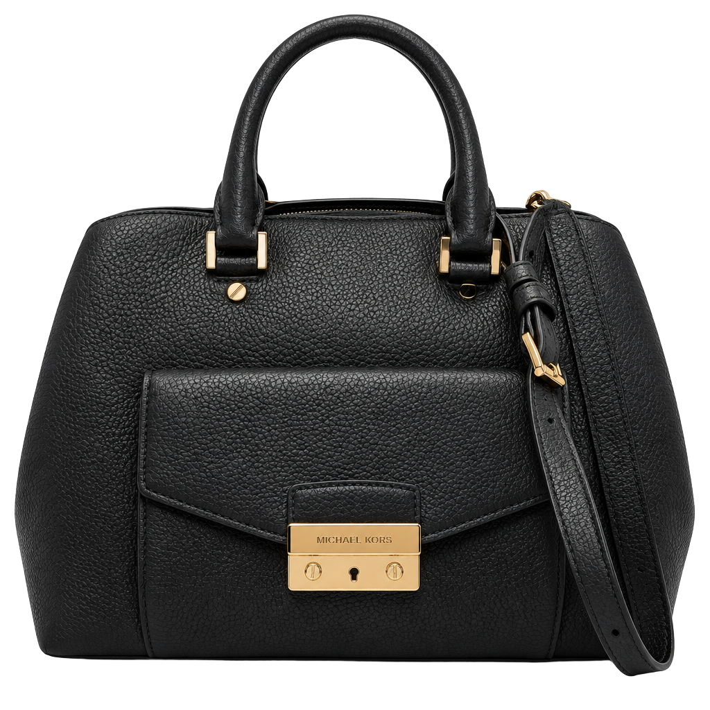 Michael Kors Haley LG Satchel Black Leather Handbag 1