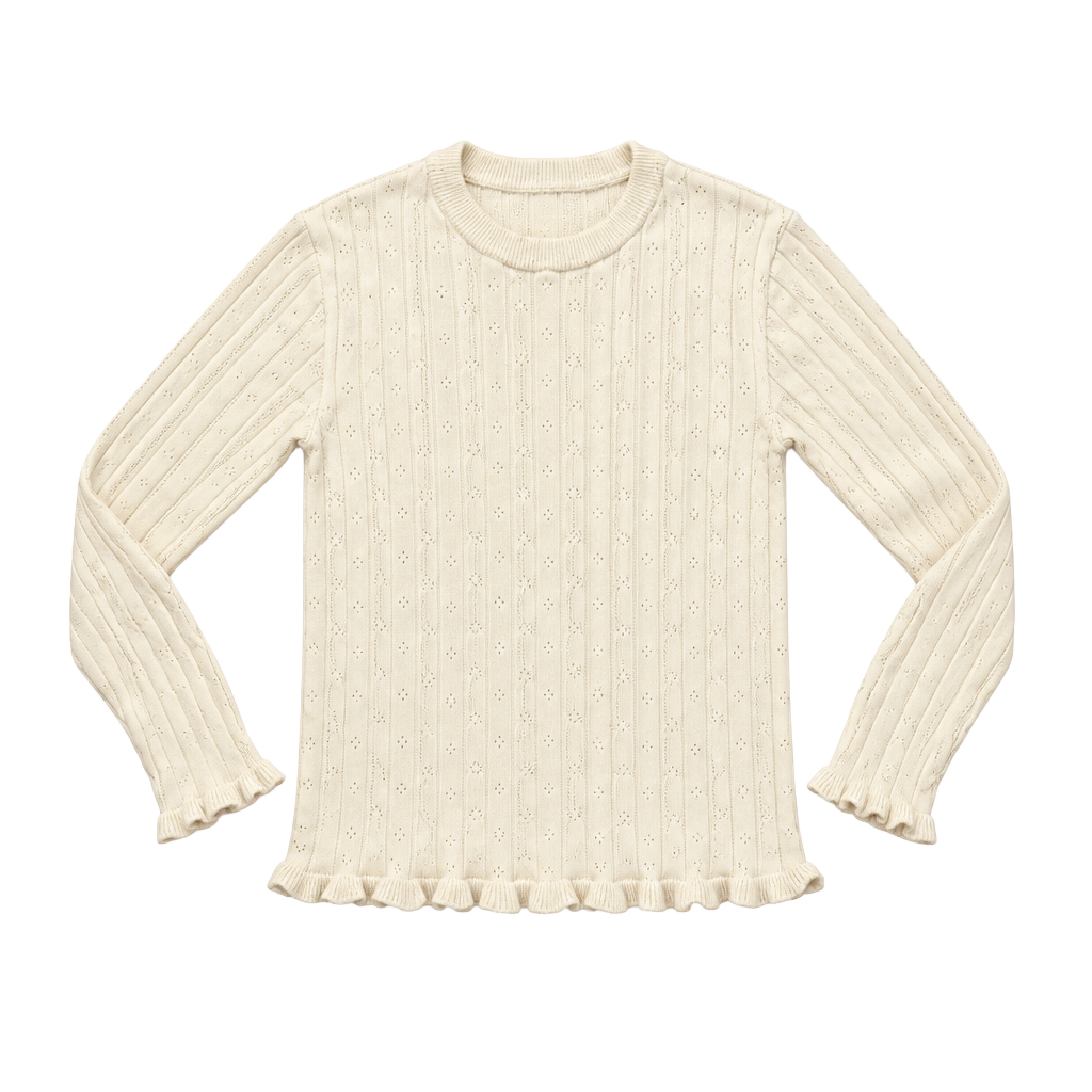 OshKosh B'gosh Sweater Size 4T White Ribbed Ruffle Trim Long Sleeve 1