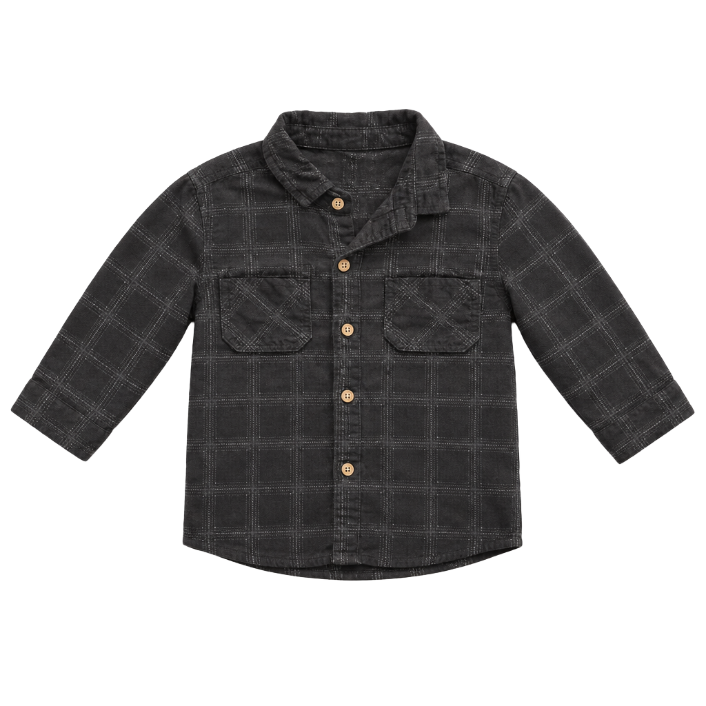 H&M Corduroy Plaid Button Down Shirt Size 18M Charcoal 1