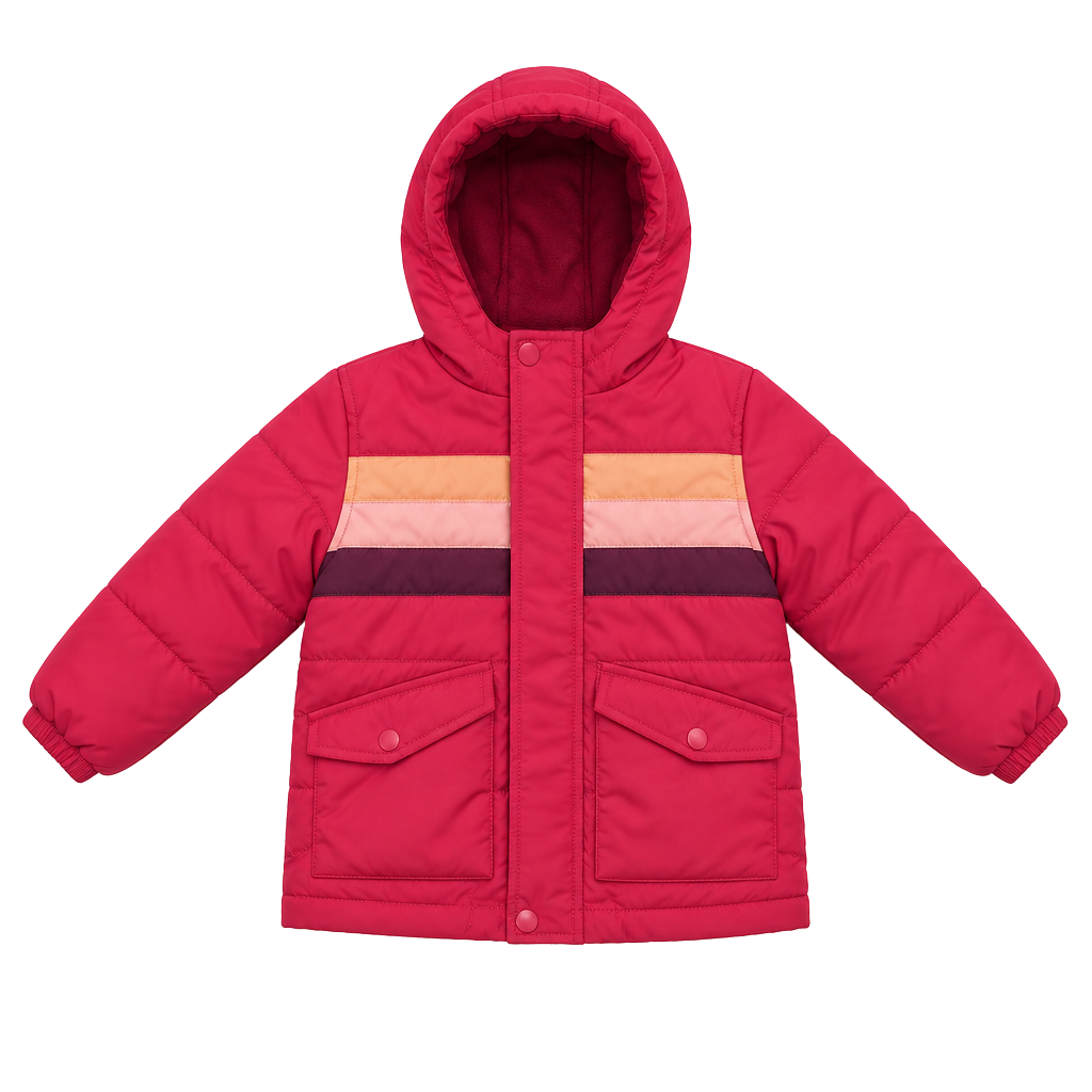Cat & Jack Puffer Jacket Size 4T Pink Striped Hooded Coat 1