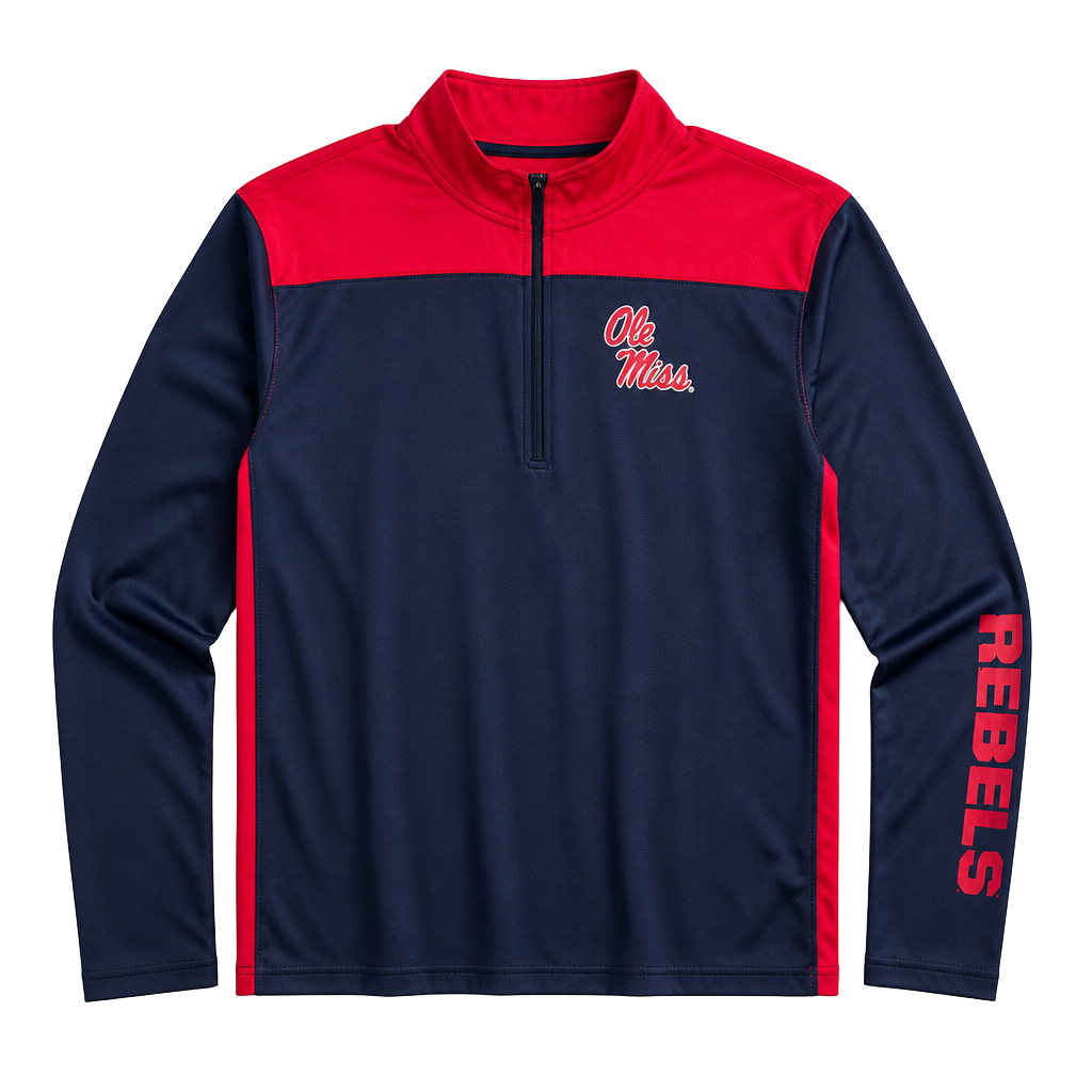 Colosseum Youth XL Ole Miss Rebels Quarter Zip Pullover Jacket Navy Red 1