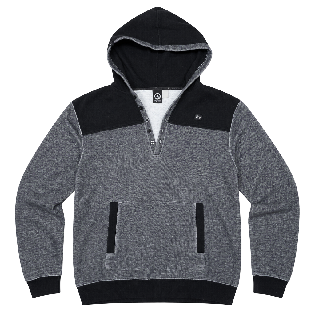 LRG Clothing Equipment Men's Grey and Black Colorblock Henley Pullover Hoodie 1