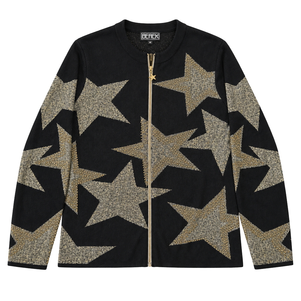 Berek Gold Studded Star Zip Cardigan Sweater 1