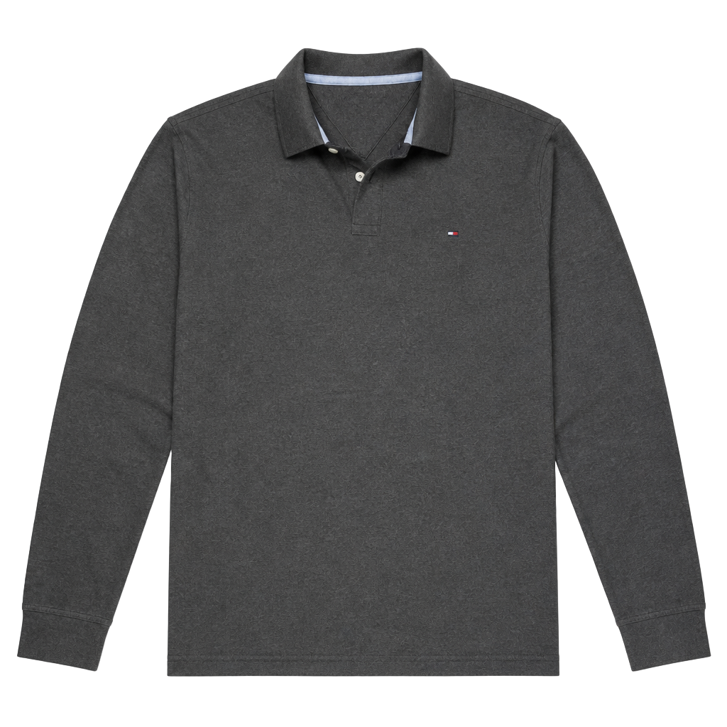 Tommy Hilfiger Custom Fit Long Sleeve Polo Shirt Gray Size M 1