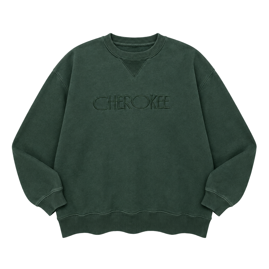 Cherokee Crewneck Sweatshirt Size XL Dark Green Embroidered Spellout 1