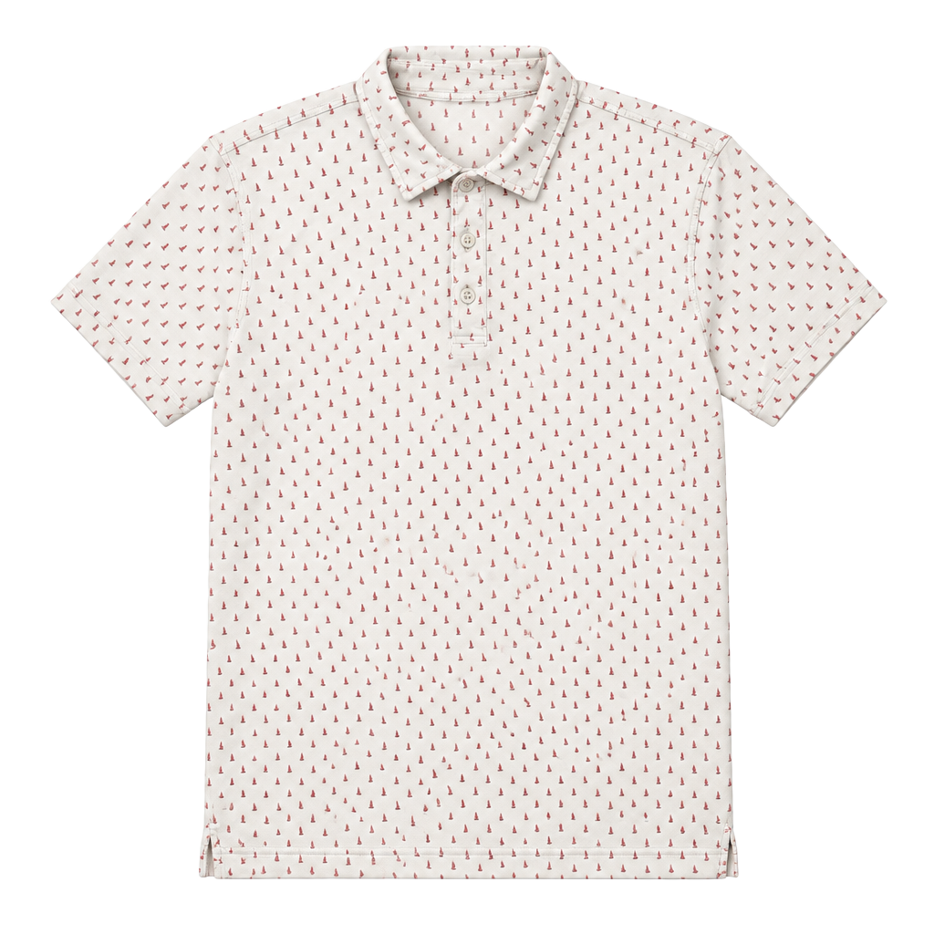 UNTUCKit Zandt Printed Performance Polo Large White Coral Sailboat 1