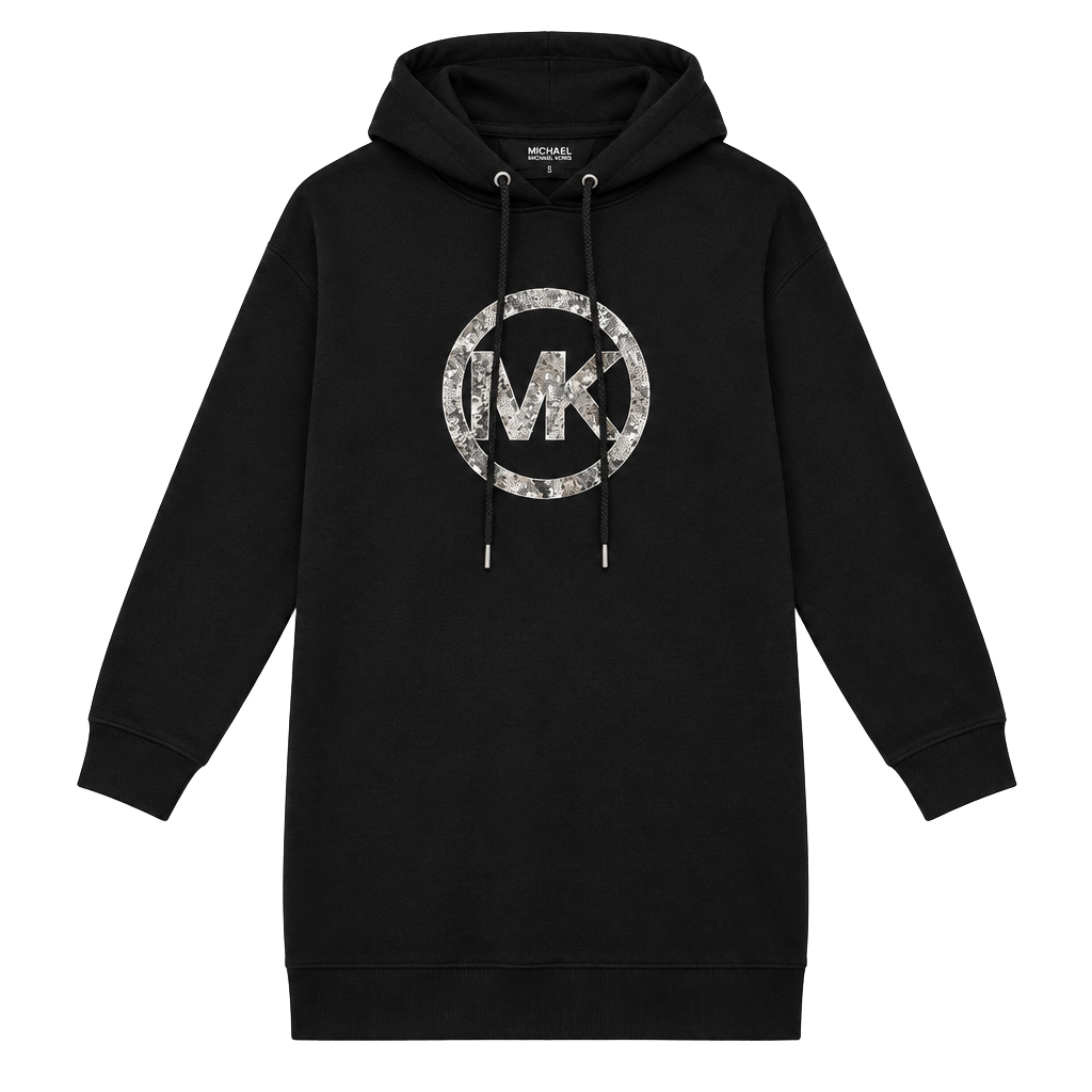 Michael Michael Kors Embellished Logo Cotton Hoodie Dress Size S Black 1
