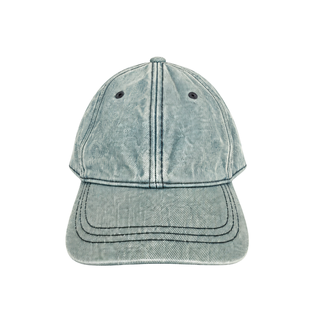 Universal Thread Baseball Hat Blue Acid Wash Denim Leather Strapback Cap 1