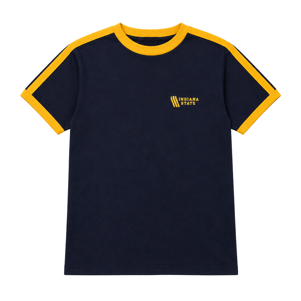Champion Indiana State Ringer T-Shirt Size Large Vintage Navy Yellow 1