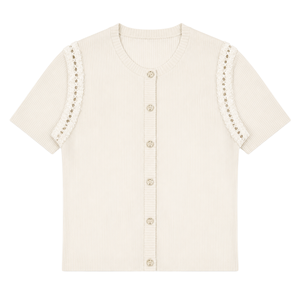 Chanel Ribbed Cotton Short Sleeve Button-Down Cardigan 1