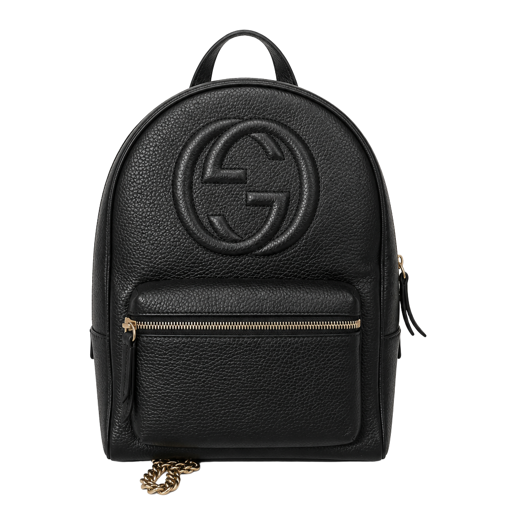 Gucci Soho Interlocking G Chain Backpack Black Pebbled Leather 1