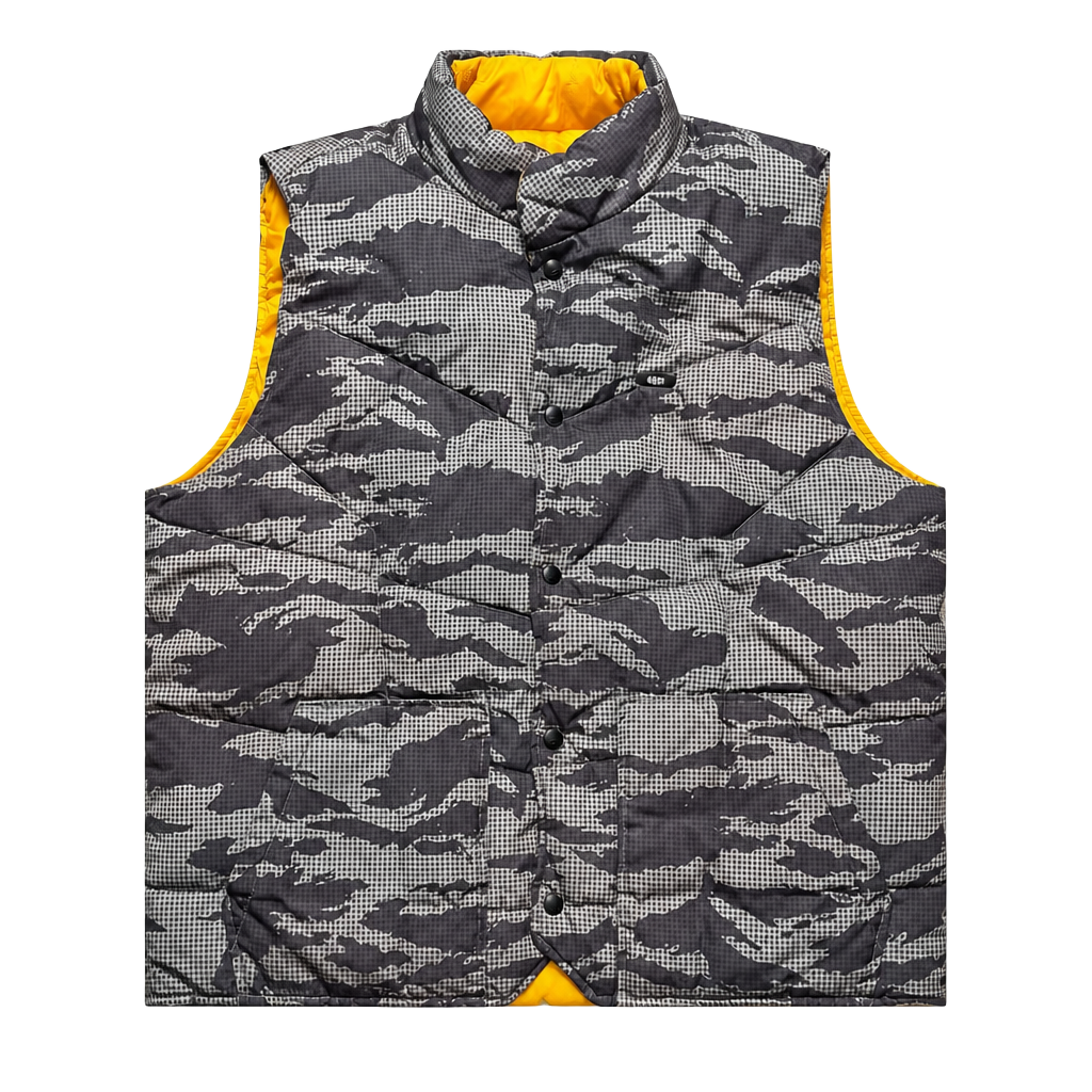 Oakley Reversible Puffer Vest Tiger Stripe Camo to Yellow Y2K Vintage 1