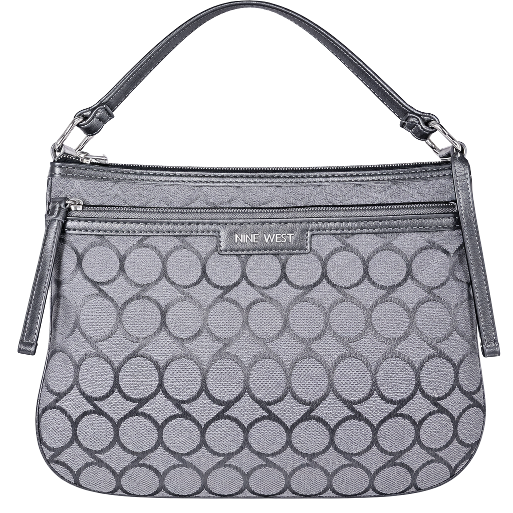 Nine West Crossbody Bag Gray Geometric Print Zippered Handbag 1