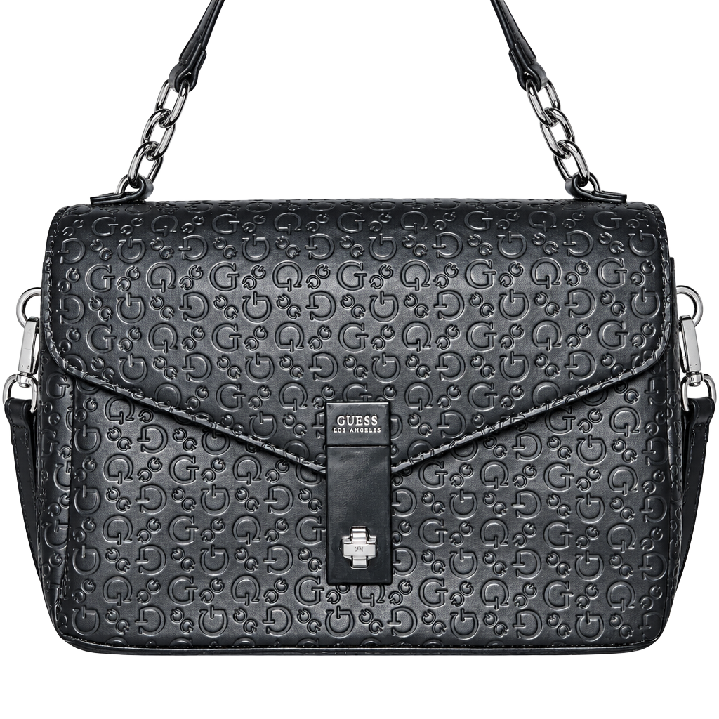 Guess Logo Embossed Metallic Silver Top Handle Crossbody Bag 1