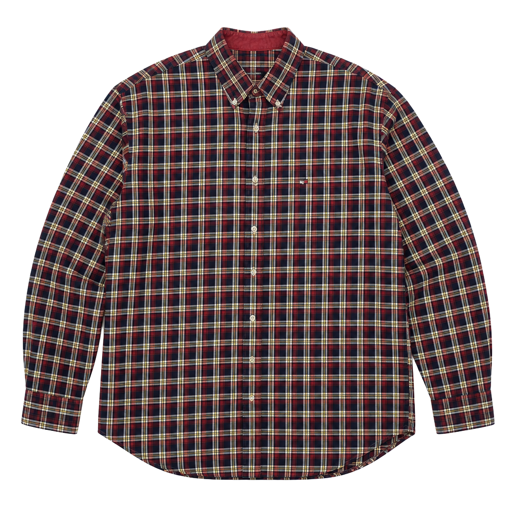 Tommy Hilfiger Shirt Mens XL Red Plaid Classic Fit Button Down Long SLEEVES 1