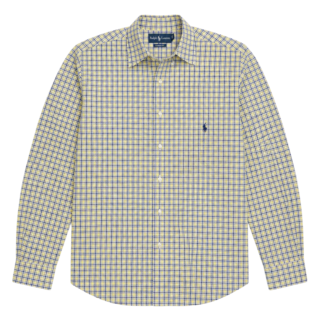 Ralph Lauren Shirt Men's Large Tall Blue Yellow Check Long Sleeve 1