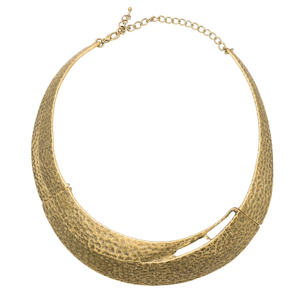 Vintage Hammered Gold Tone Statement Collar Necklace 1