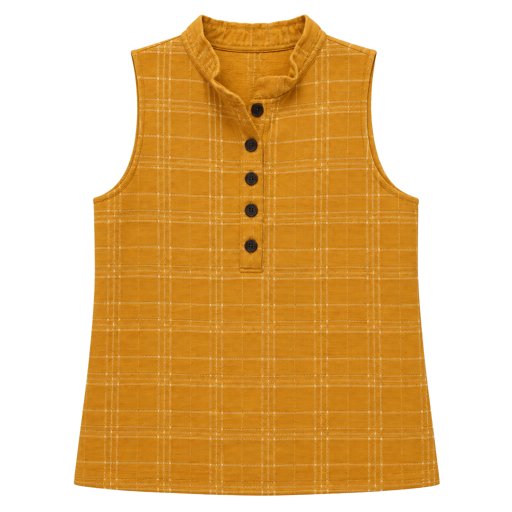 Ann Taylor Mock Neck Sleeveless Blouse Size XS Yellow Plaid Textured 1
