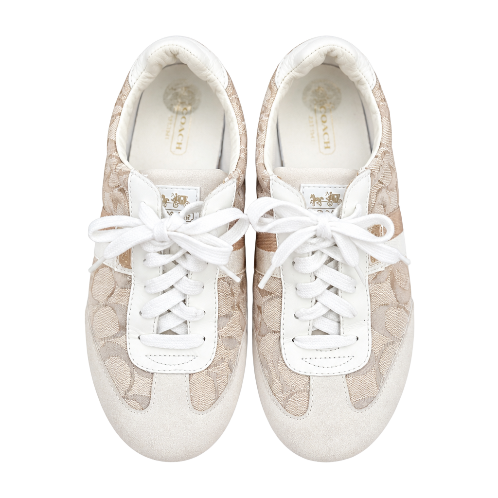 Coach Signature Logo Beige and White Lace-Up Sneakers 1