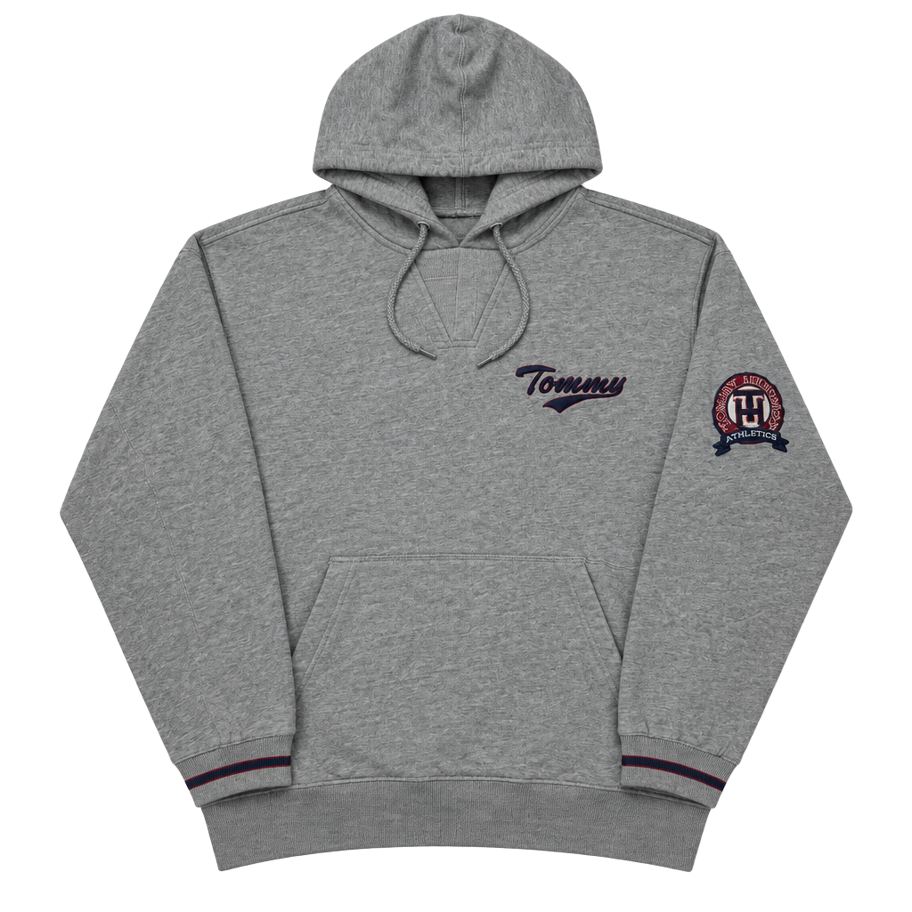 Tommy Hilfiger 90s Embroidered Hoodie Size XL Grey Pullover 1