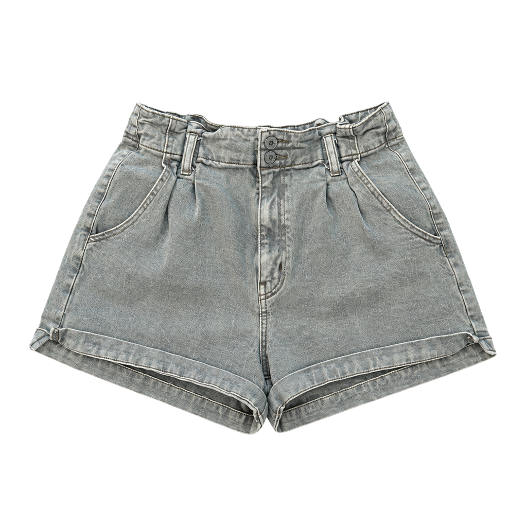 American Eagle Olive Green Denim Shorts Size M Gray High Rise Cuffed Pleated 1