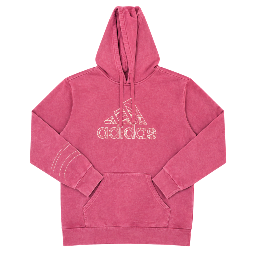 Adidas Hoodie Size M Pink Gold Logo Fleece Pullover 1