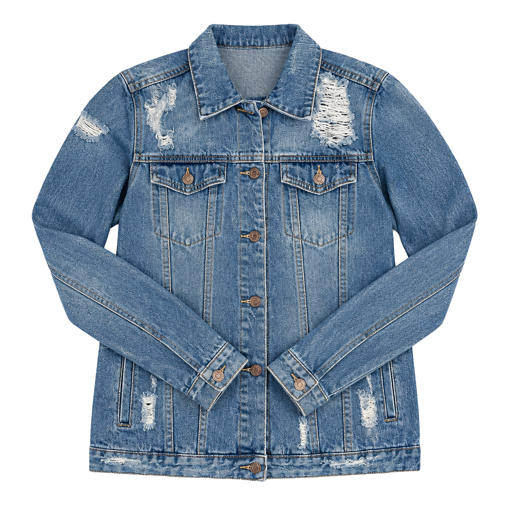 Thread & Supply Distressed Denim Jacket Size L Blue Jean Trucker Jacket 1