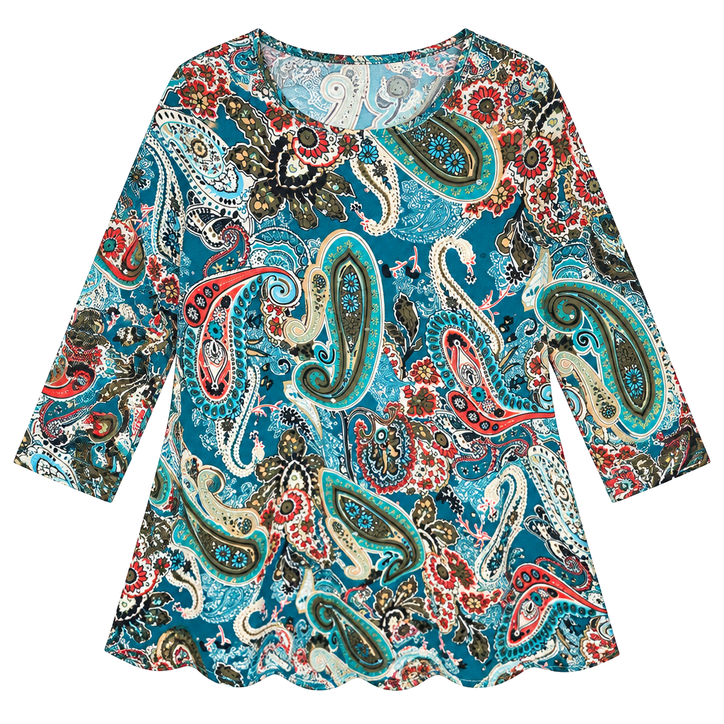 Agenda Paisley Print 3/4 Sleeve Blouse Large Blue 1