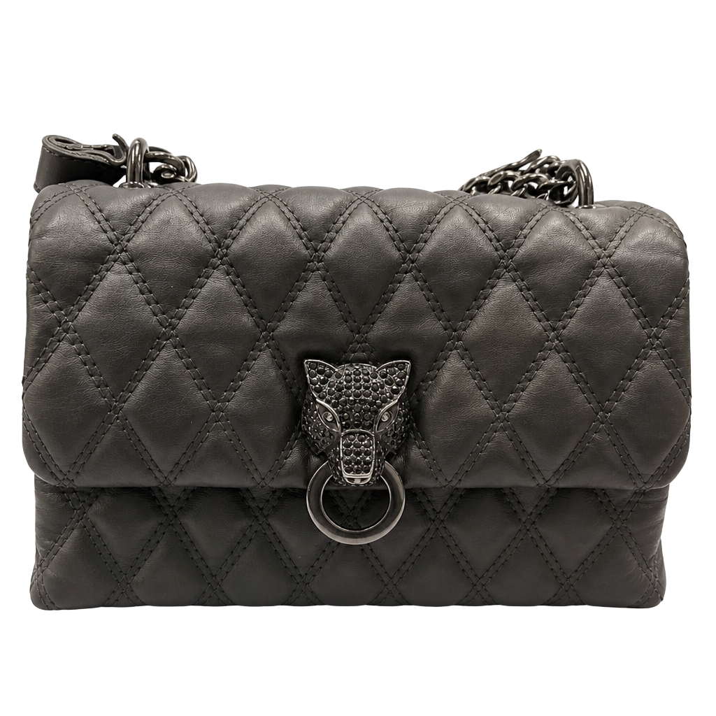 Aldo Quilted Handbag Black Panther Rhinestone Closure 1