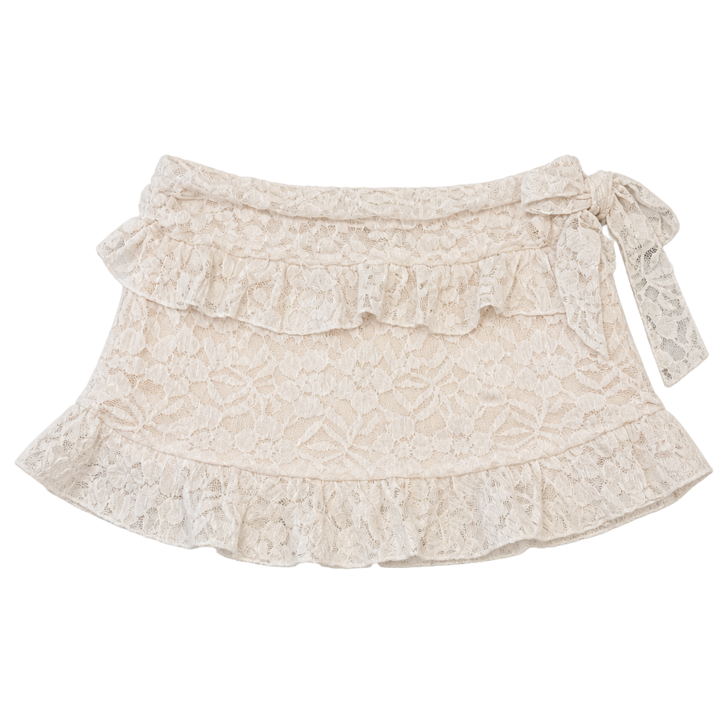 Daisy Street Lace Ruffle Mini Skirt Cream 1