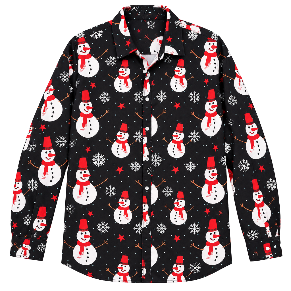 Tunevuse Christmas Snowman Button Down Shirt Size 3XL Black Long Sleeve 1