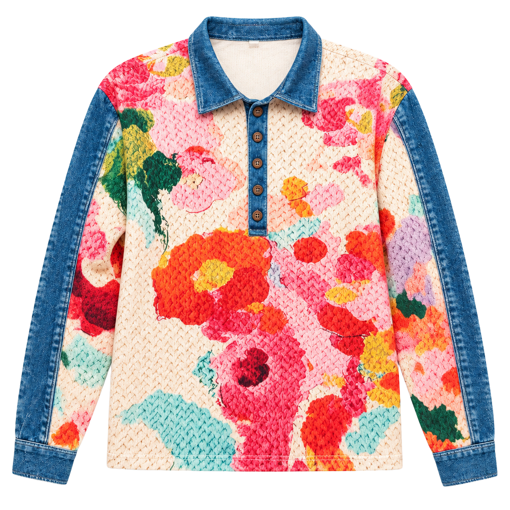 Floral Waveknit Jacquard Boho Top Bubble Gum
CozyChic Grandmacore Boho Chic 1