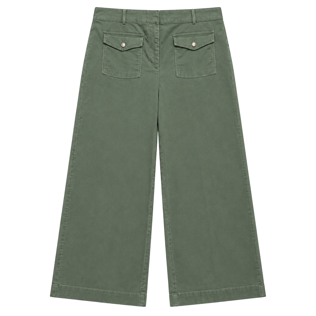 Loft Wide Leg Crop Pants Size 14 Olive Green Pocket Twill 1